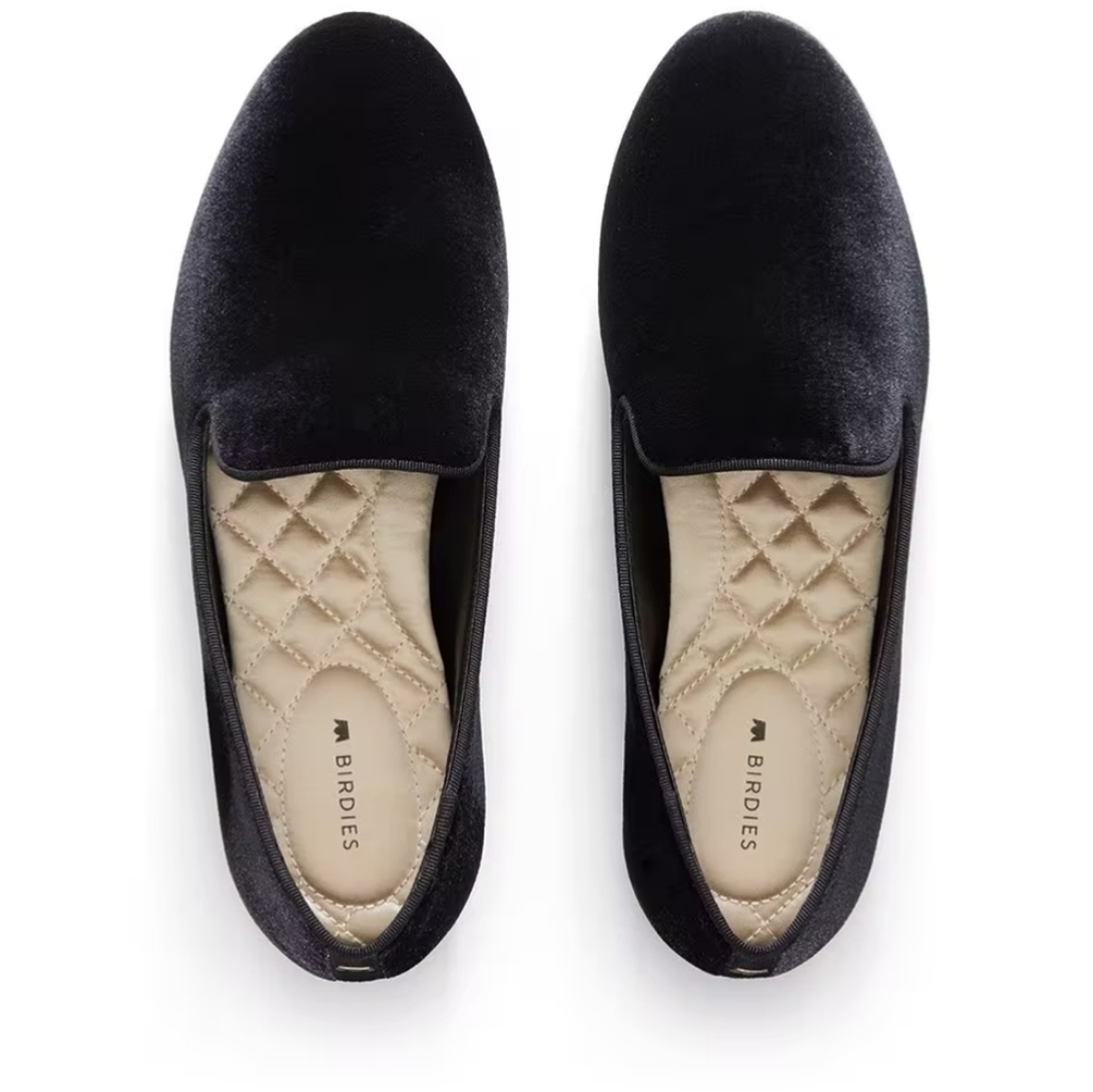 The Starling Black Velvet flats shoes black gold size 7 birdies